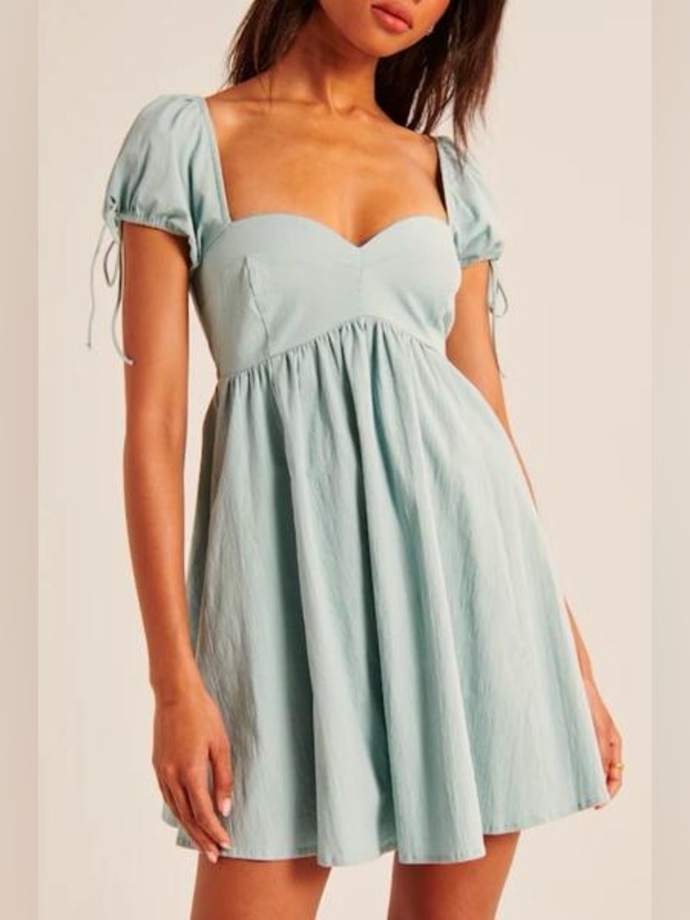 Abercrombie & Fitch puff sleeve babydoll mini dress in light blue